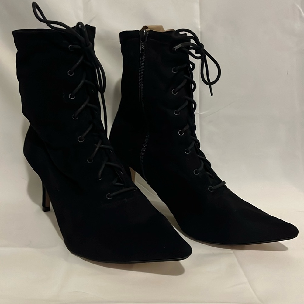 ASOS Estonia Slouch Ankle Boot Size 8 Black Tie Up Side Zip Witchy
